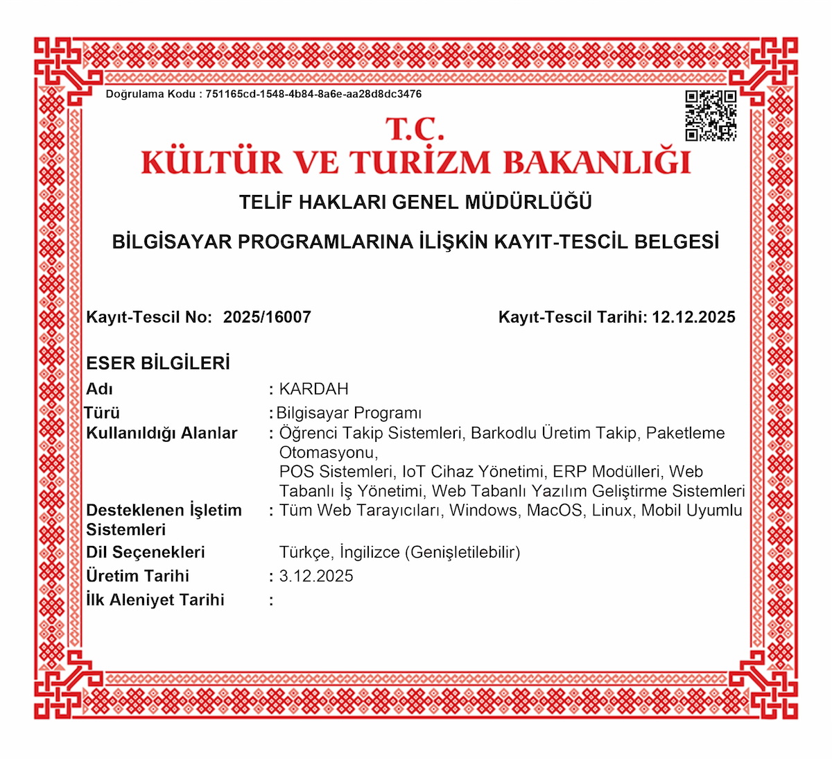 KARDAH Yazılım Belgesi
